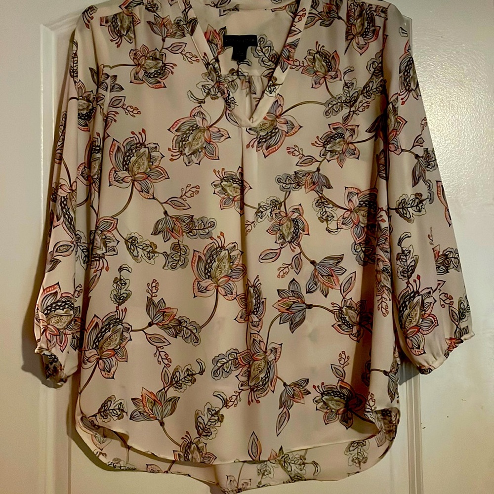 Large Adrienne Vittadino Blue pink green flowery shirt.